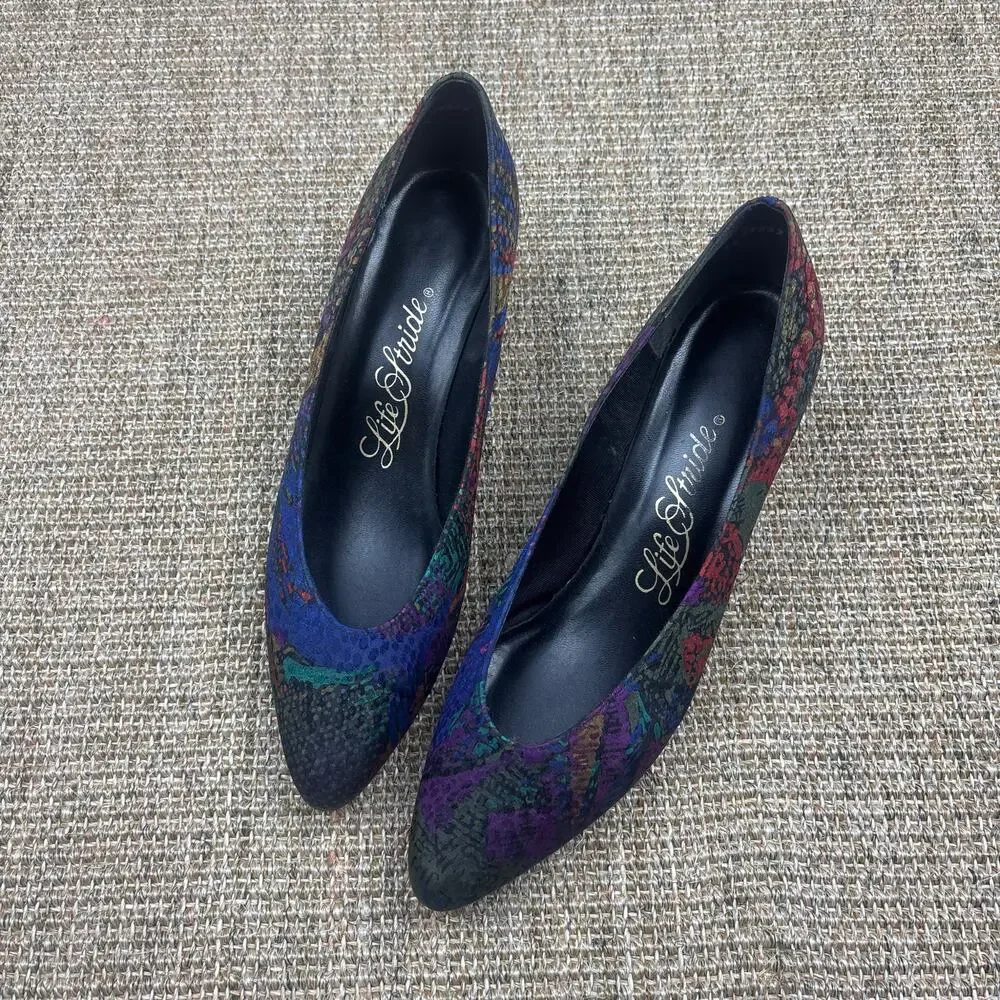 ๐ Vintage Life Stride Kitten Heel Pumps | 8.5 | Multicolor Jewel Tone Abstract - Picture 2 of 8